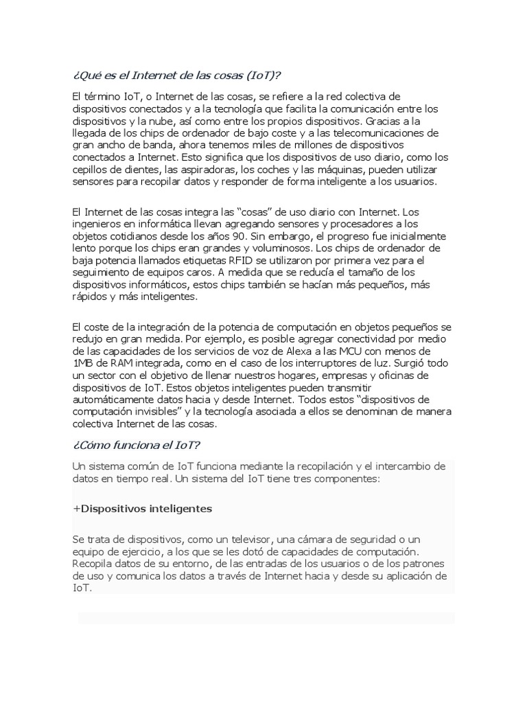 Introducción al Internet de las Cosas (IoT) | PDF | Internet de las ...