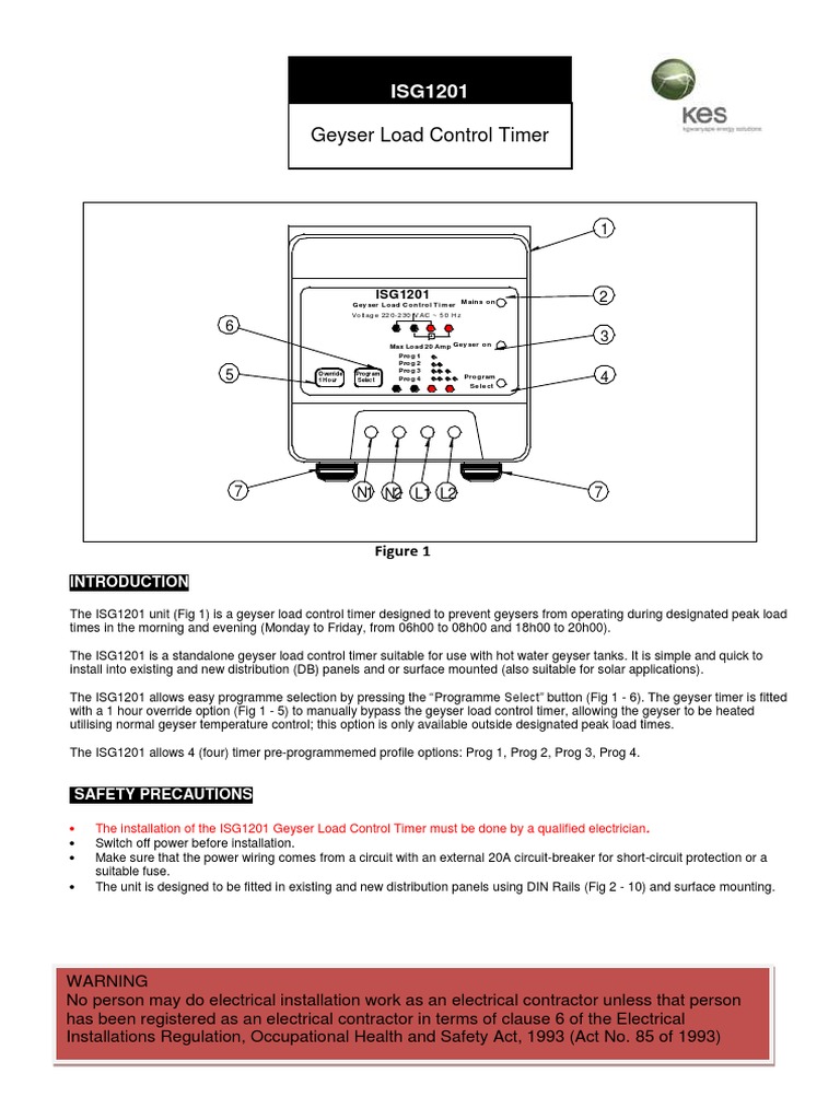 Kes Geyser Timer Instruction Manual Pdf Mains Electricity Light