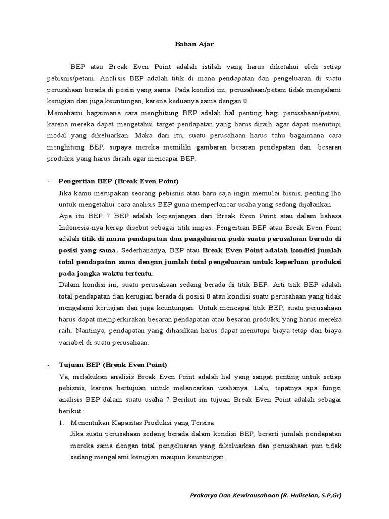 Analisis dan Penghitungan BEP | PDF