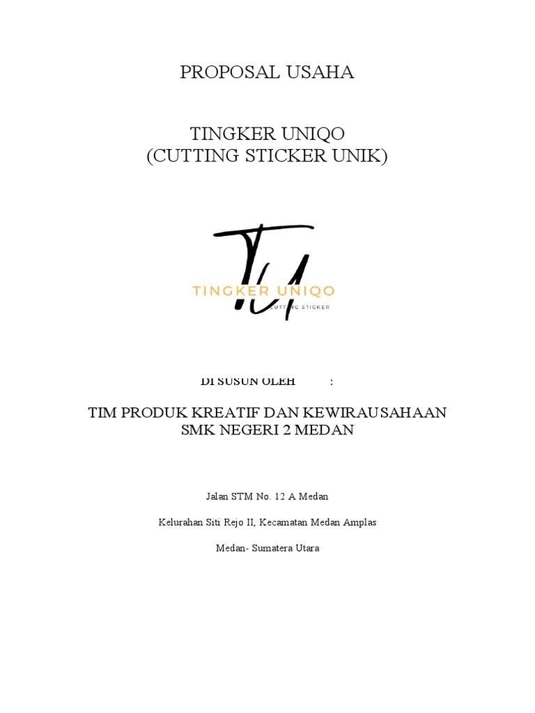 Proposal Usaha Cutting Sticker Uniqo | PDF | Bisnis