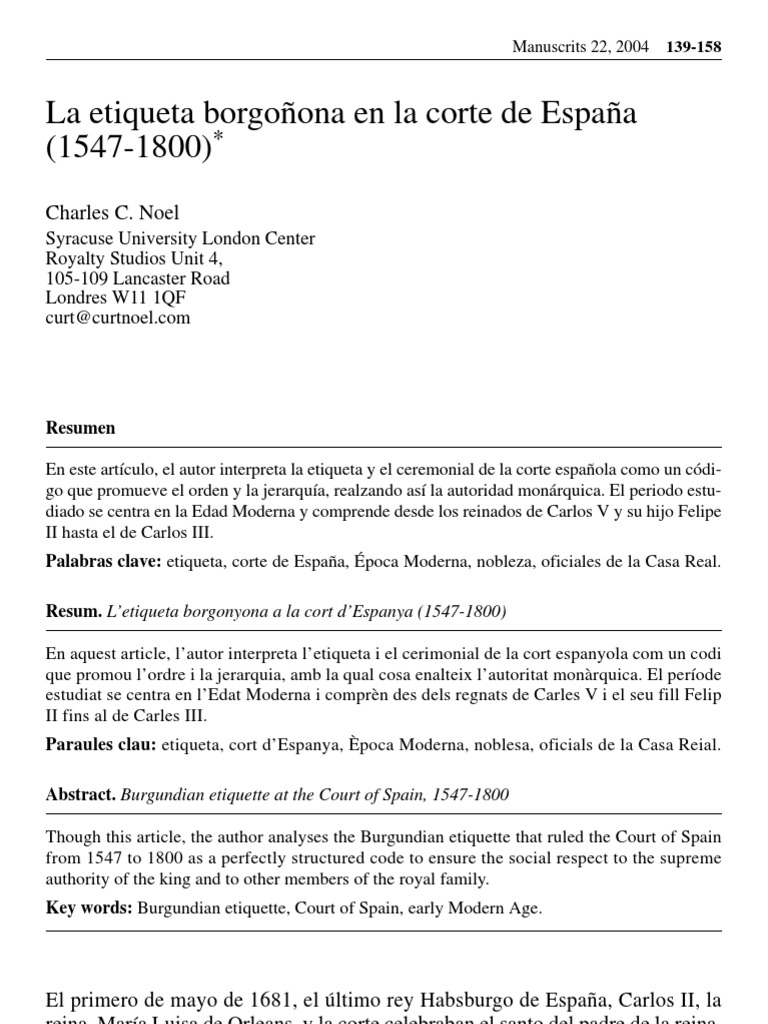 La Etiqueta en La Corte de España PDF Madrid Etiqueta