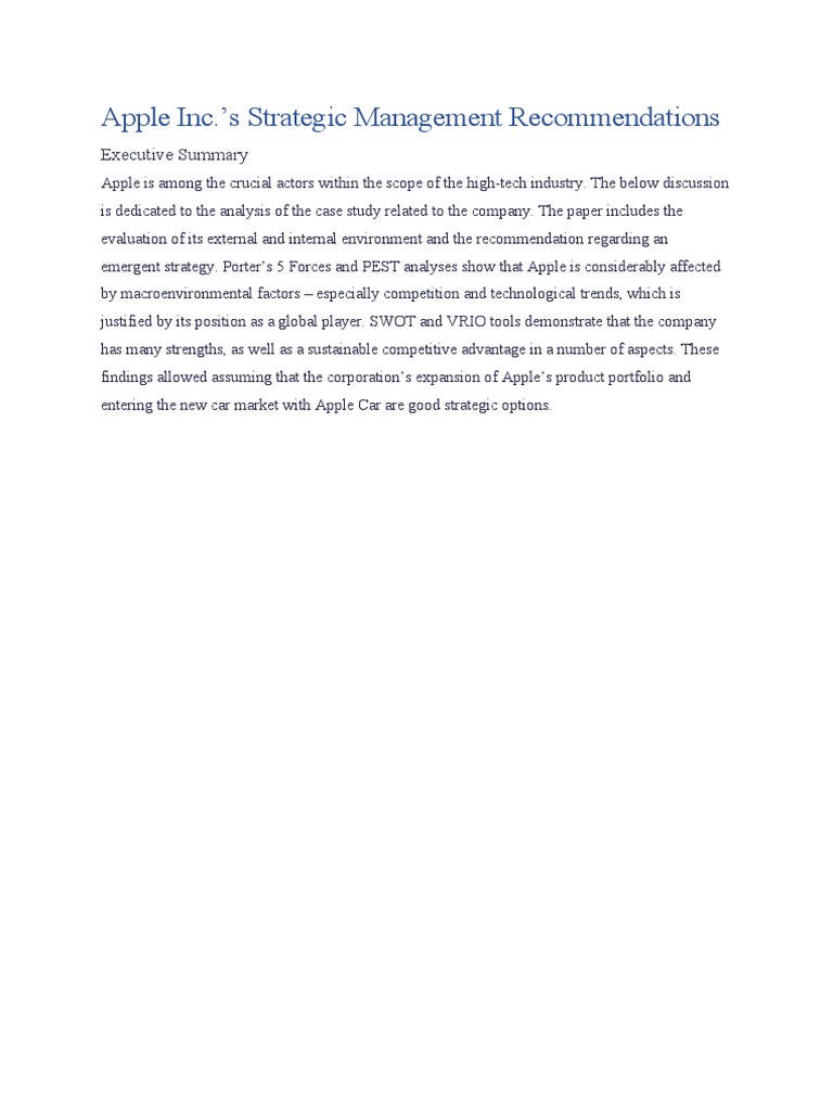 Apple Inc.'s Strategic Management Recommendations | PDF