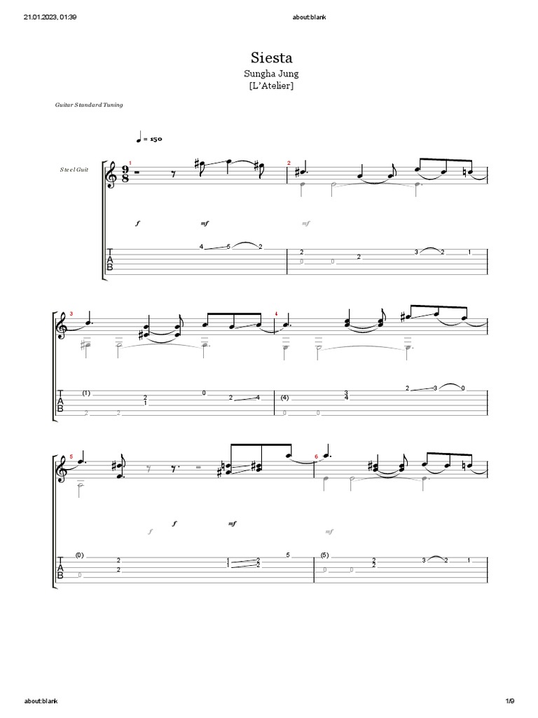 Siesta Guitar Tab by Sungha Jung | PDF | Guitar Family Instruments ...