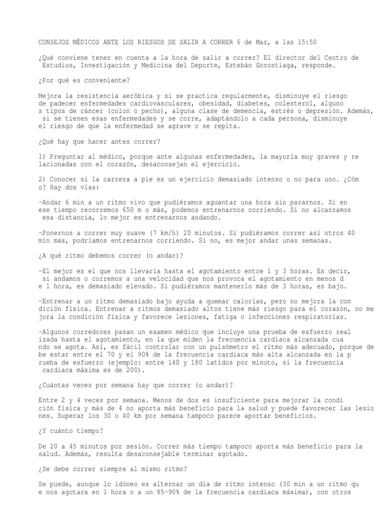 Consejos Antes de Correr PDF Corriendo Ejercicio físico