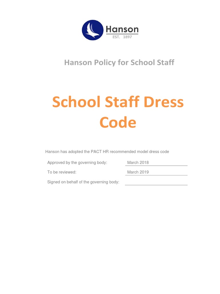 Hanson Staff Dress Code PDF Clothing Safety