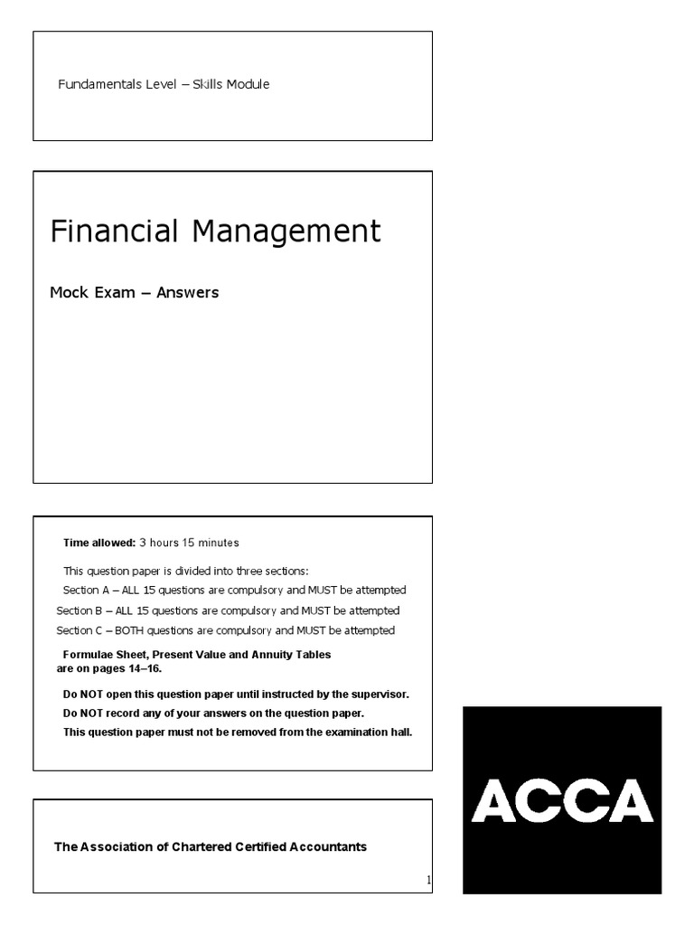 F9 Financial Management Mock Exam Answers | PDF | Cost Of Living | Credit