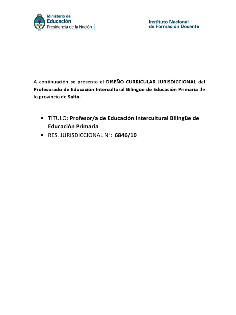 Diseño Curricular EIB en Salta 2010 | PDF | Plan de estudios