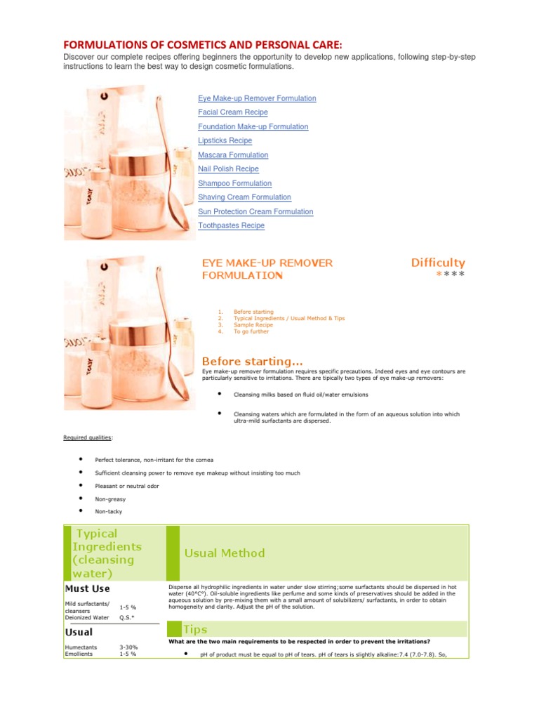 Formulations of Cosmetics and Personal Care | PDF | Emulsion | Shampoo