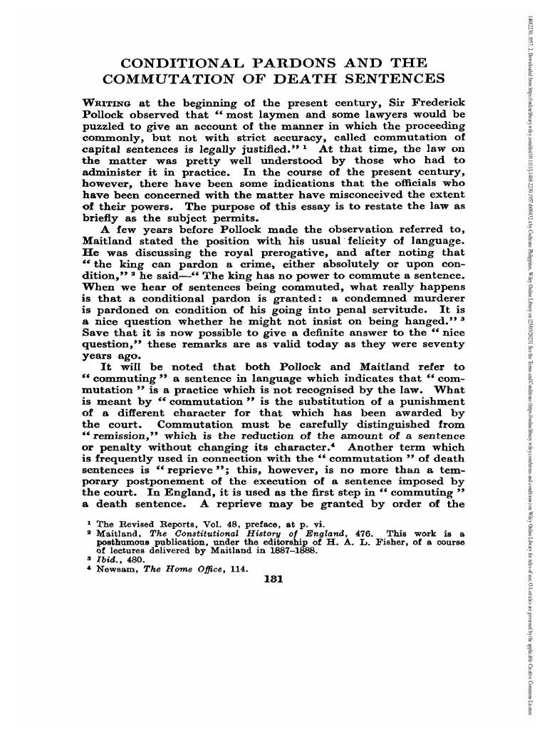 Modern Law Review March 1957 Brett CONDITIONAL PARDONS AND THE