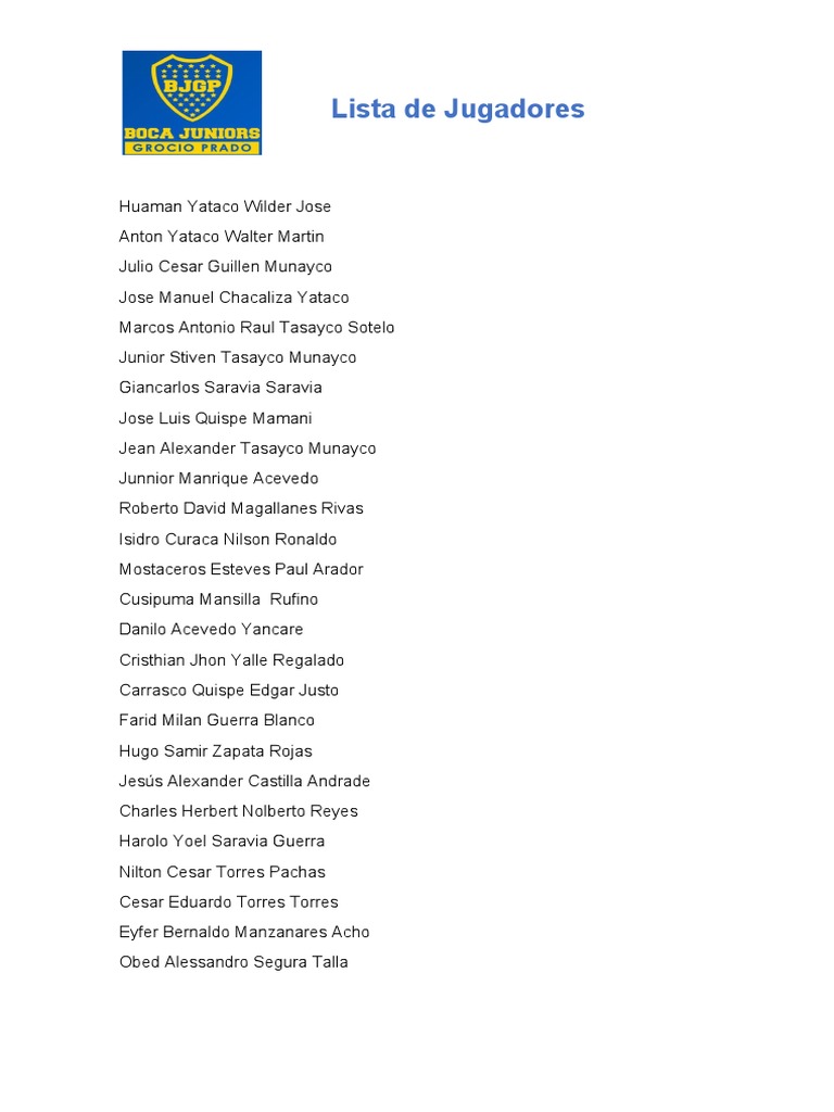 Lista Oficial de Jugadores Boca Juniors | PDF
