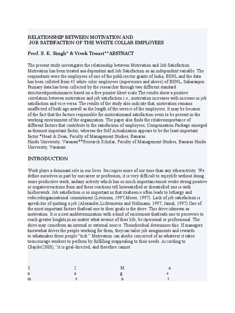 Relationship Between Motivation and Satisfaction | PDF | Job ...
