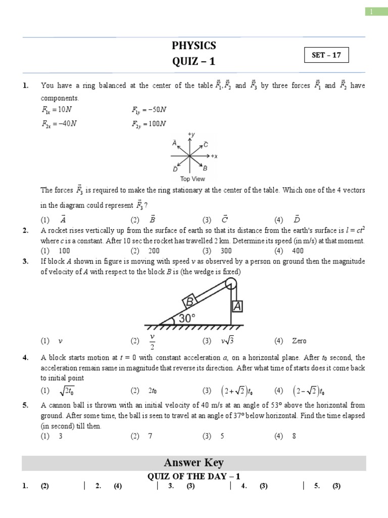 Physics Quiz Questions and Answers | PDF | Force | Euclidean Vector