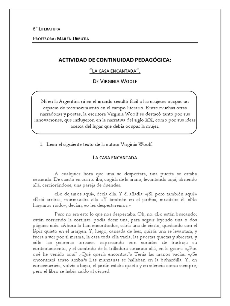 Lectura y Actividades para 