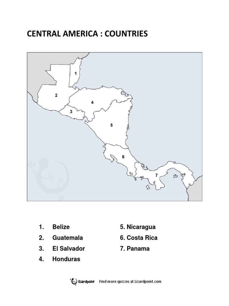 Central America Countries Numbered Labeled Pdf