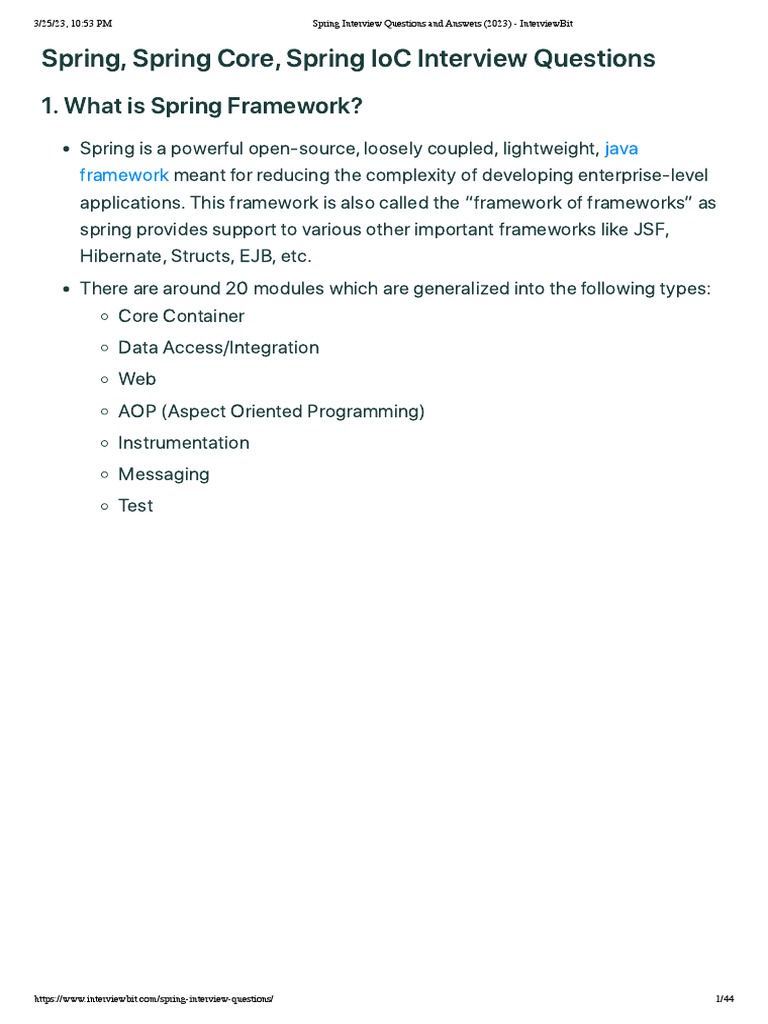 Spring Interview Questions and Answers (2023) - InterviewBit | PDF ...