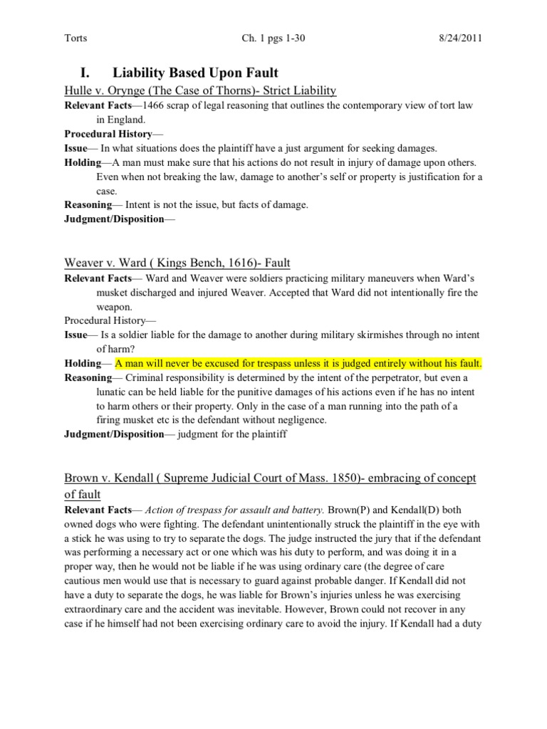 Tort Law Case Briefs Overview | PDF