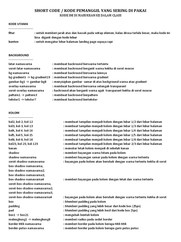 Short Code Yang Sering Di Pakai | PDF