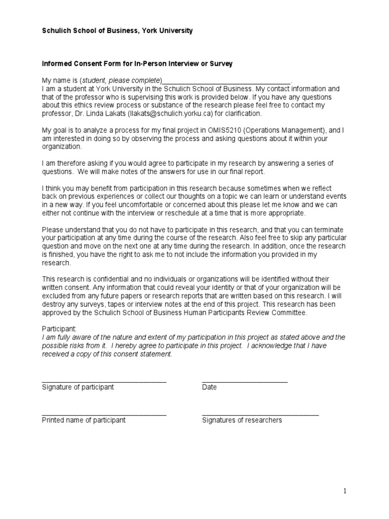 Interview Consent Form - Current | PDF | Informed Consent | Cognition