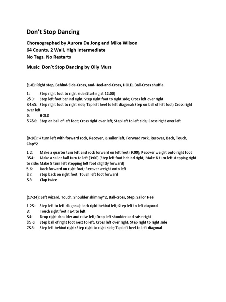 Don't Stop Dancing Step Sheet Download Free PDF Foot