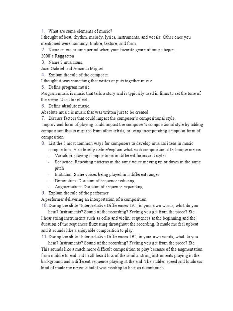 Elements and Roles in Music Composition | PDF | Musical Compositions ...