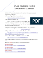 Checklist and Reminders For The 19 National Science Quest 2023