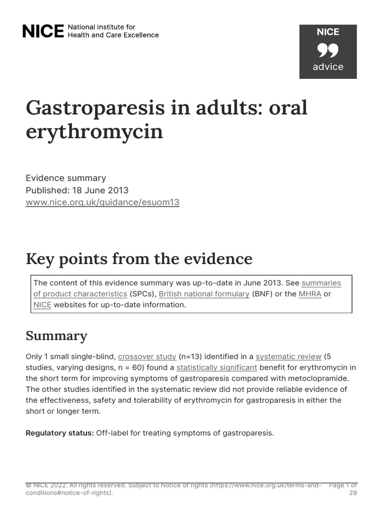 Gastroparesis in Adults Oral Erythromycin PDF 54116458939430341 PDF