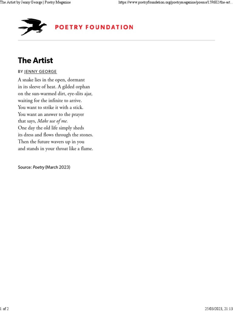 The Artist by Jenny Poetry Magazine PDF