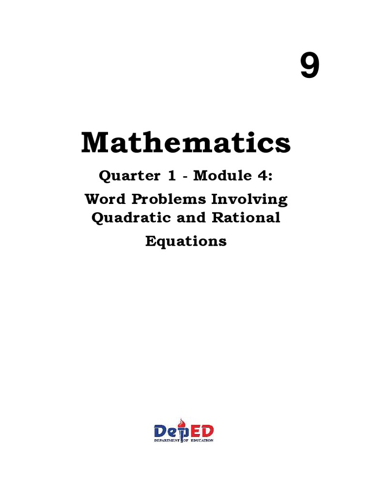 Math 9 - Q1 - WK 4 - Module 4 - Word Problems Involving Quadratic and ...