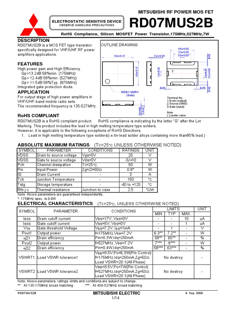Genuine Mitsubishi RD30HUF1 Silicon MOSFET Power Transistor,520MHz,30W