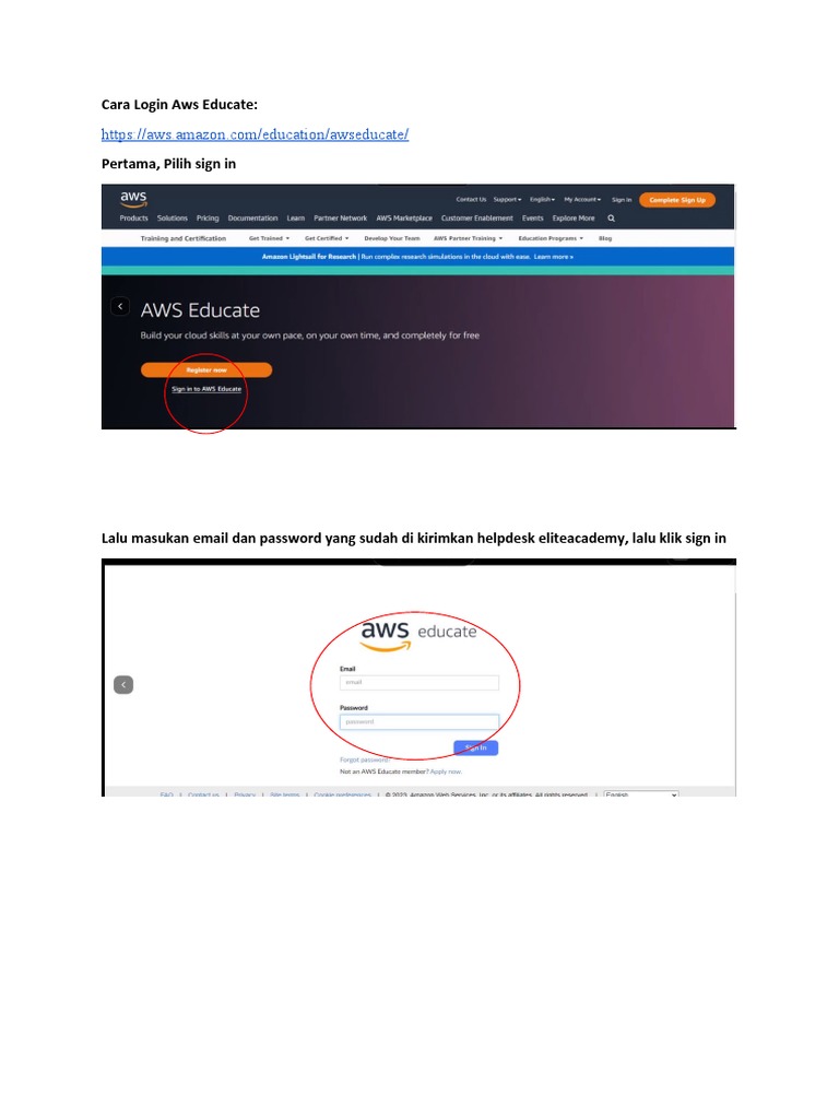 Panduan Login AWS Educate | PDF