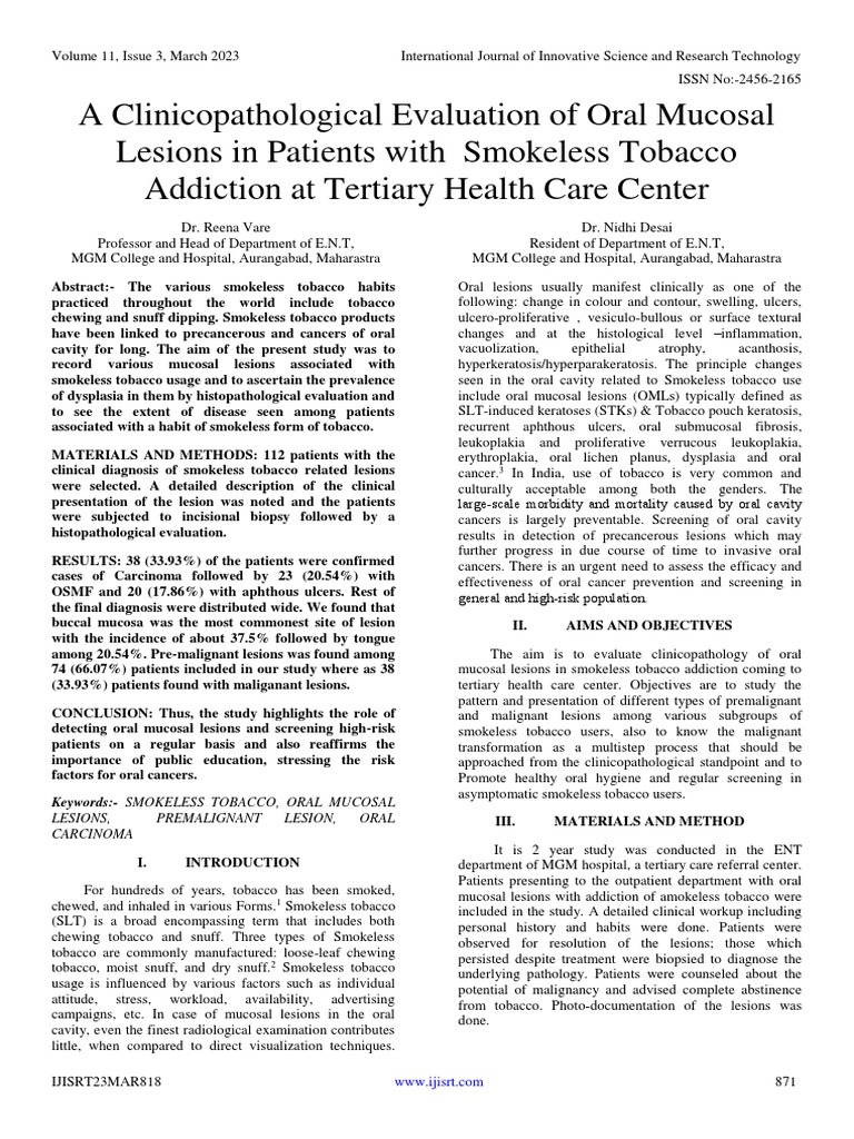 A Clinicopathological Evaluation of Oral Mucosal Lesions in Patients