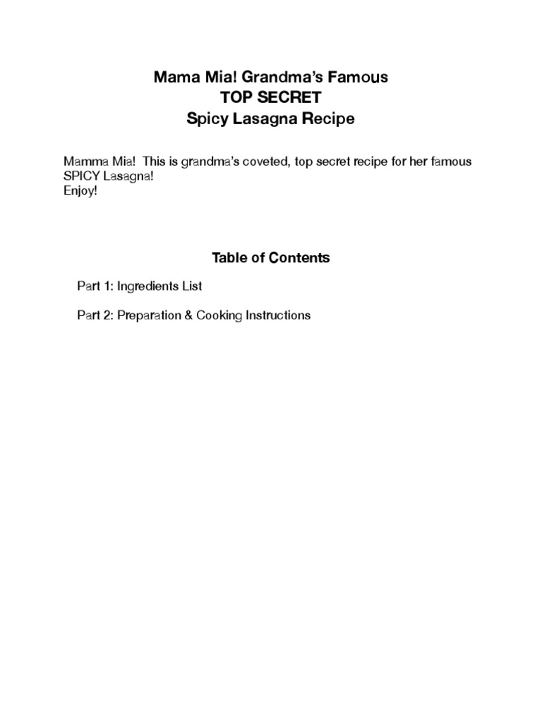 Grandmas Spicy Lasagna Recipe PDF Pizza Teaspoon