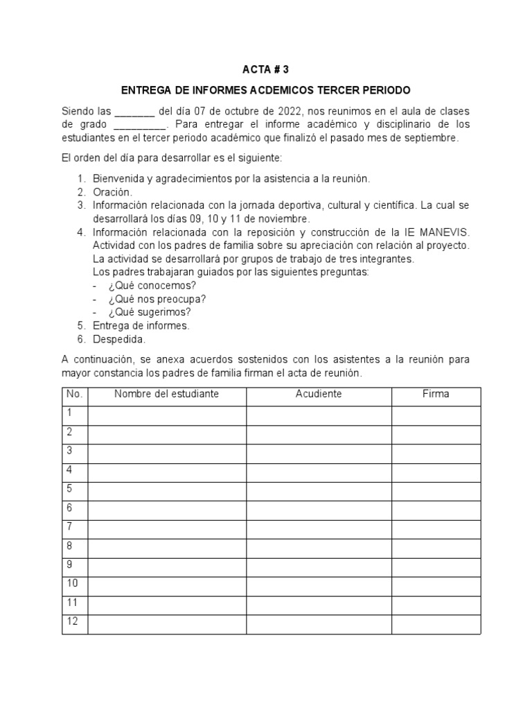 Acta de Entrega de Informes Académicos | PDF | Crecimiento personal y ...