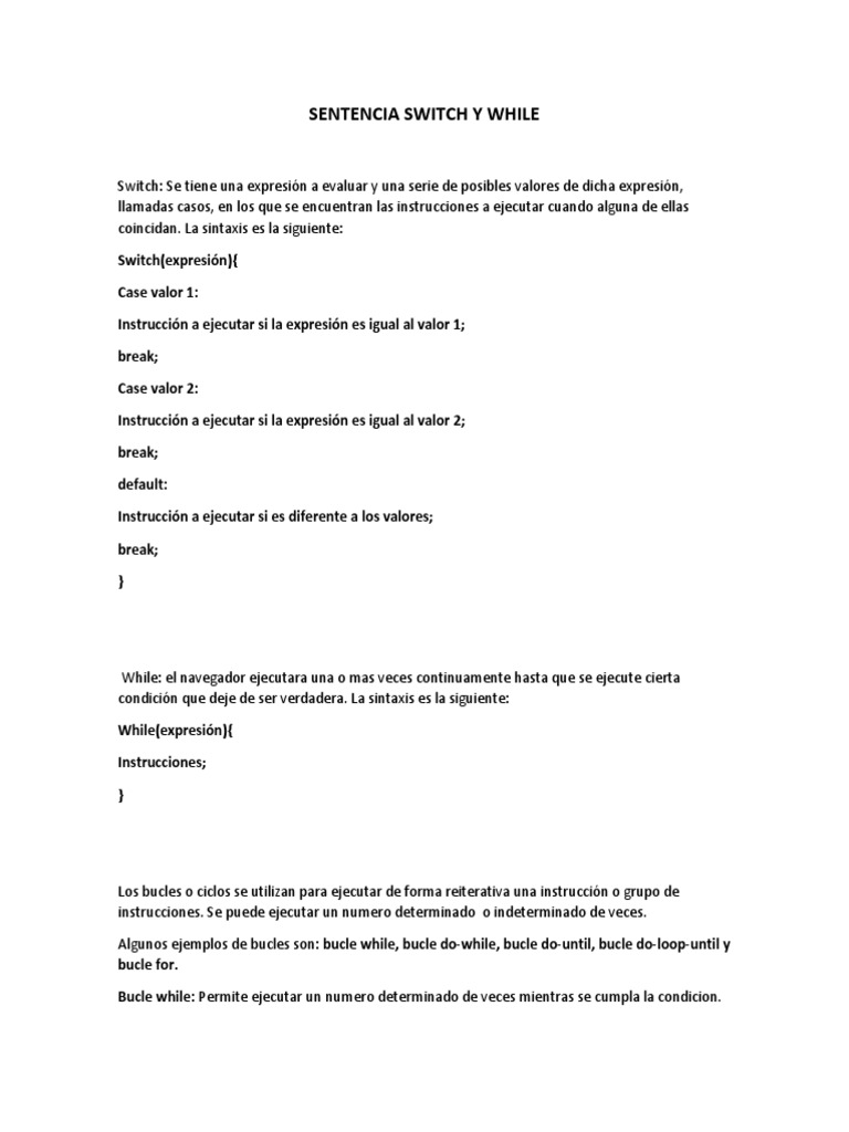 Guía de Switch y While en Programación | PDF | Informática