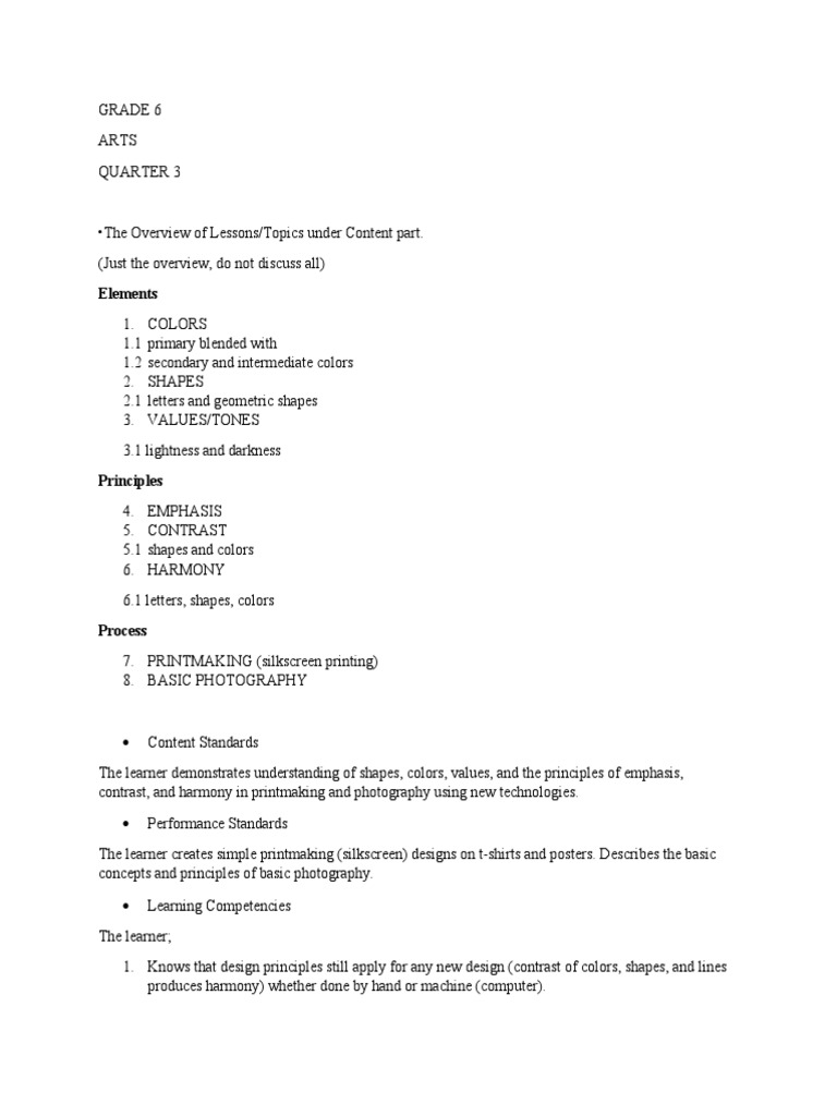 Quarter 3 Pdf Printmaking Learning