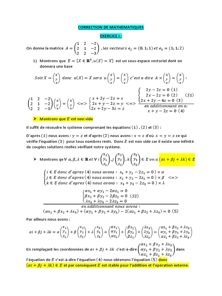 Correction d'exercices de mathématiques | PDF | Déterminant | Matrice ...