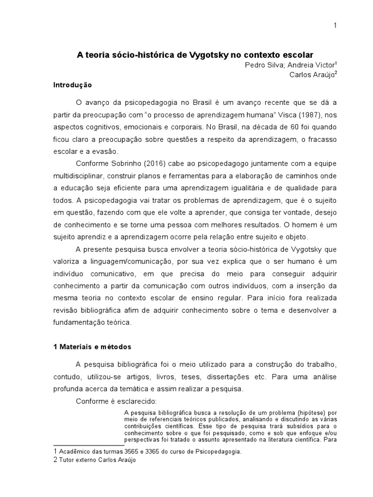 Teoria Sócio-Histórica de Vygotsky na Educação | PDF | Aprendizado ...