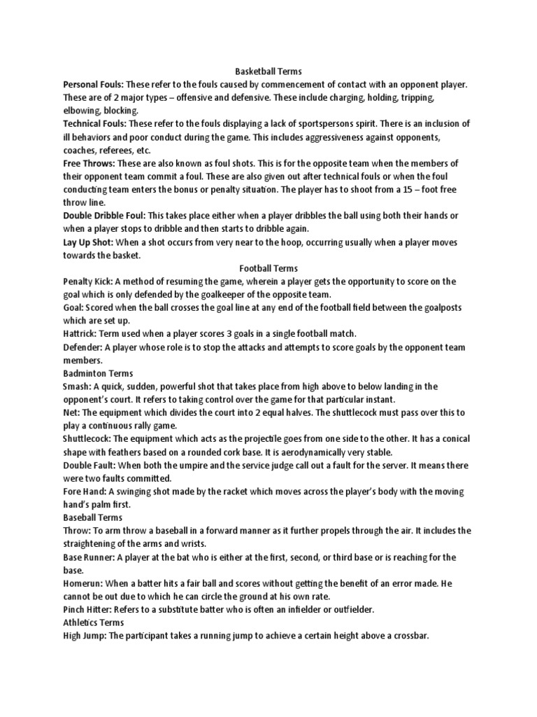 Sport Writing Terminology PDF Volleyball Cycle Sport