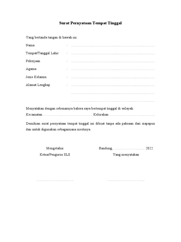 Surat pernyataan tempat tinggal pdf