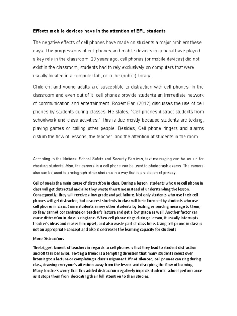 Effects Mobile Devices Have in The Attention of EFL Students | PDF ...