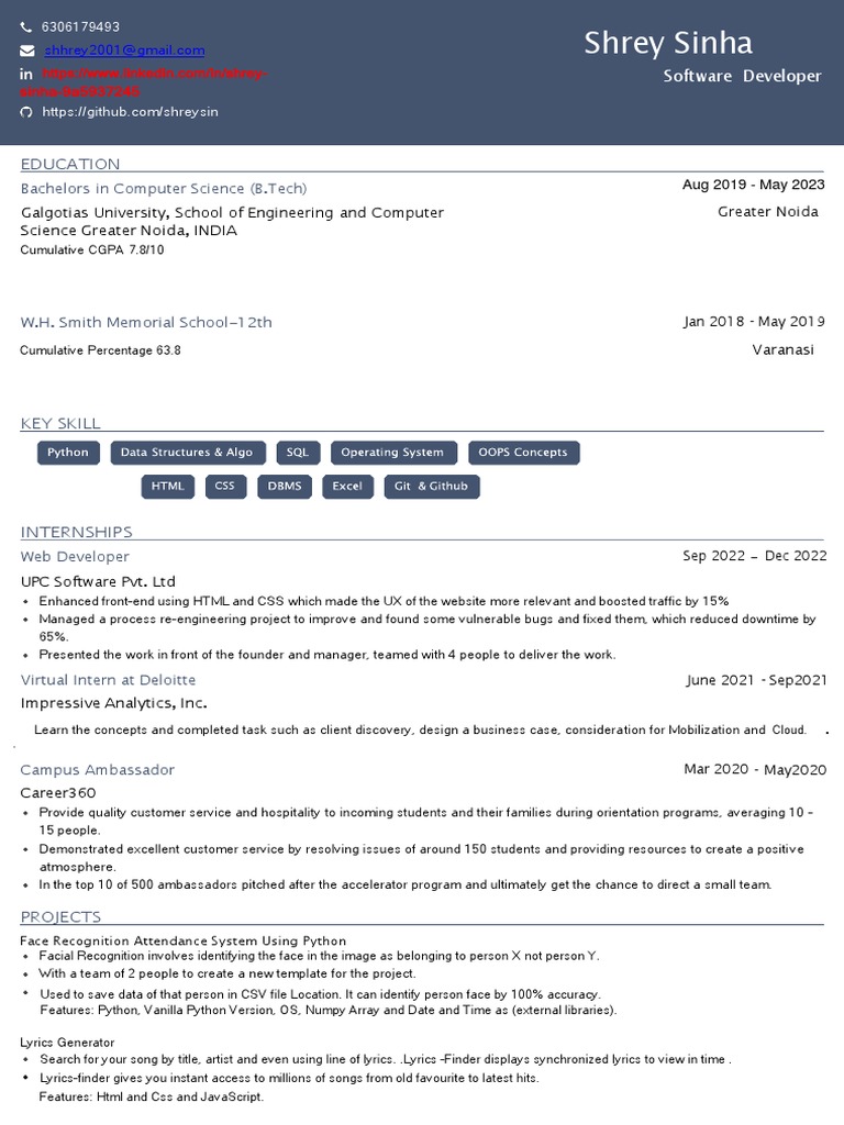 Shrey - Sinha Resume Latest | PDF | Computing | Software Engineering