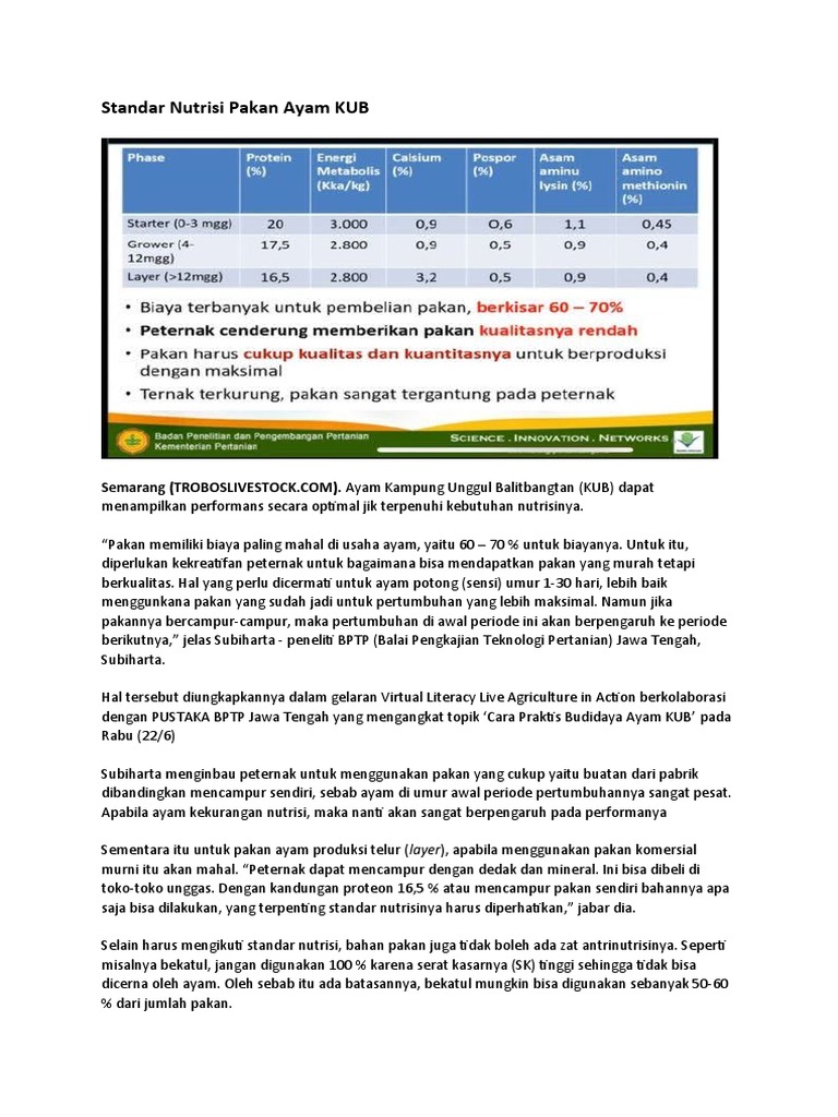 Standar Nutrisi Pakan Ayam Kub Pdf
