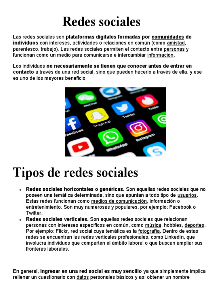 Tipos y beneficios de redes sociales | PDF | Servicio de redes sociales ...