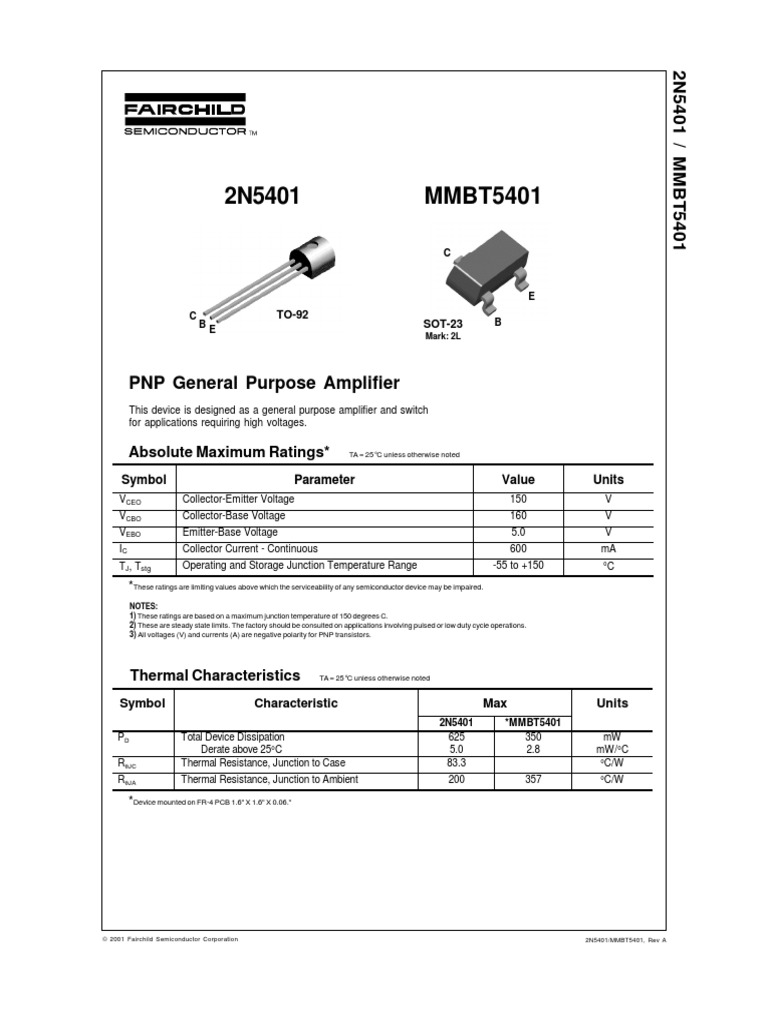 TRANSISTOR 2L 2n5401 mmbt5401 PDF Bipolar Junction Transistor Amplifier