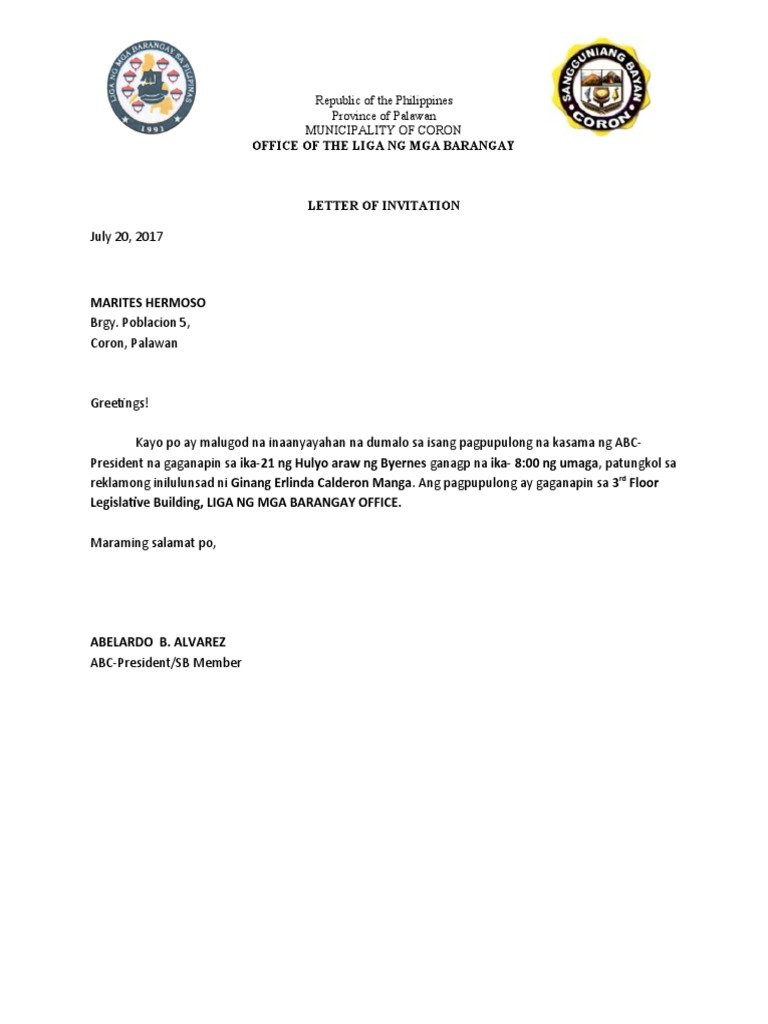 Invitation Letter For Marites Hermoso | PDF