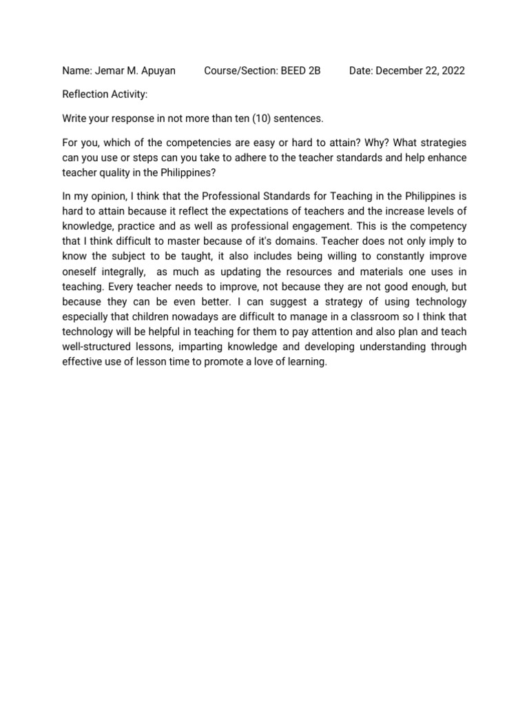 Volleyball Reflection Activity PDF