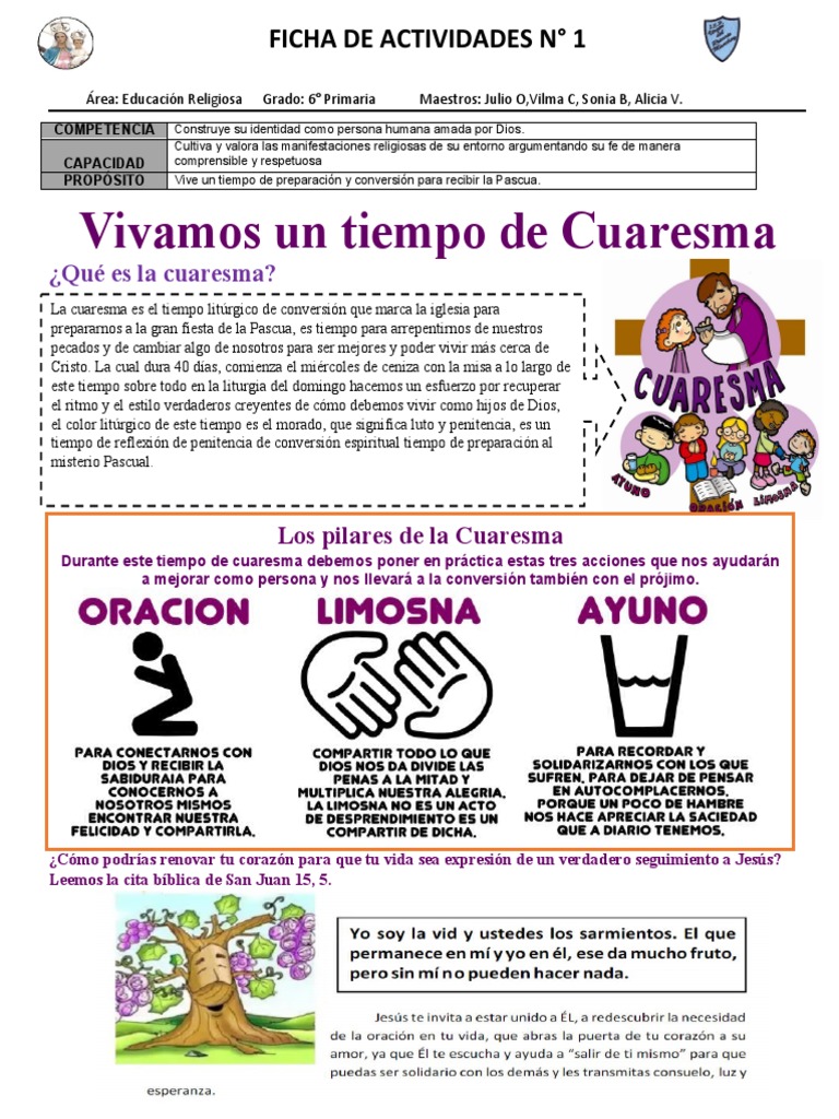 I Ficha Cuaresma | PDF | Prestado | Pascua de Resurrección