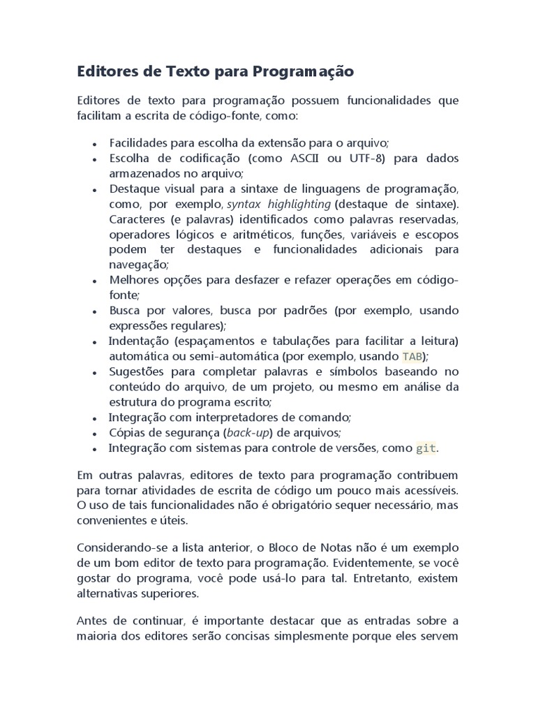 Editores de Texto para Programação | PDF | Código-fonte | Linguagem de ...