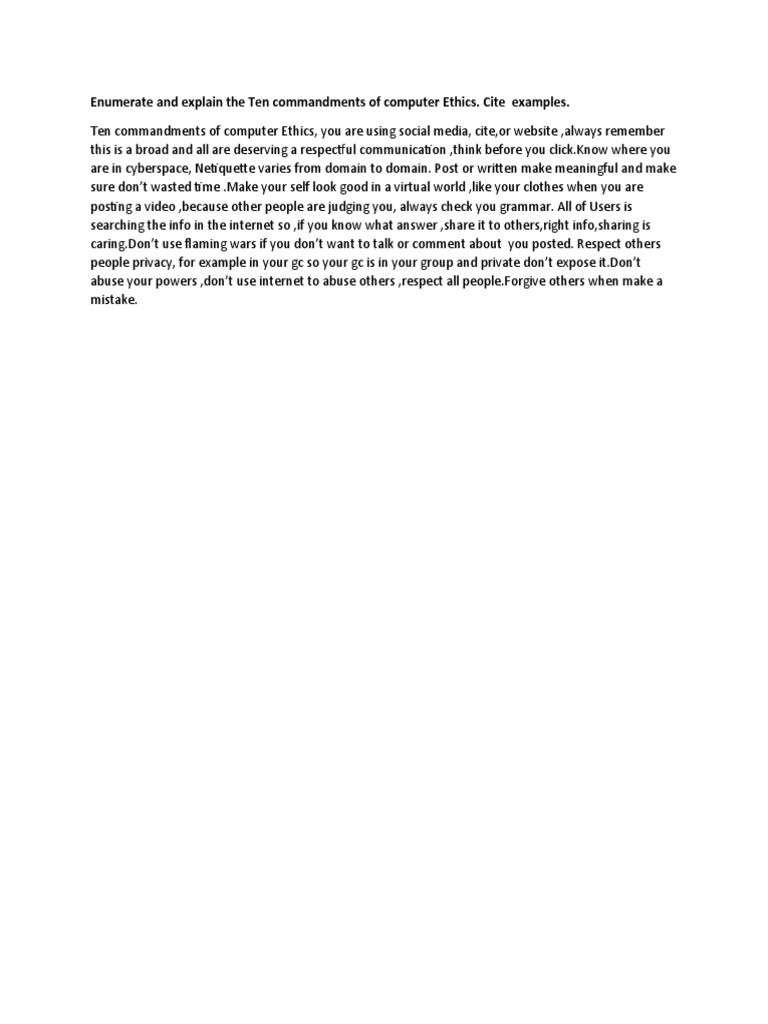 Enumerate and explain the ten commandments of computer ethics pdf