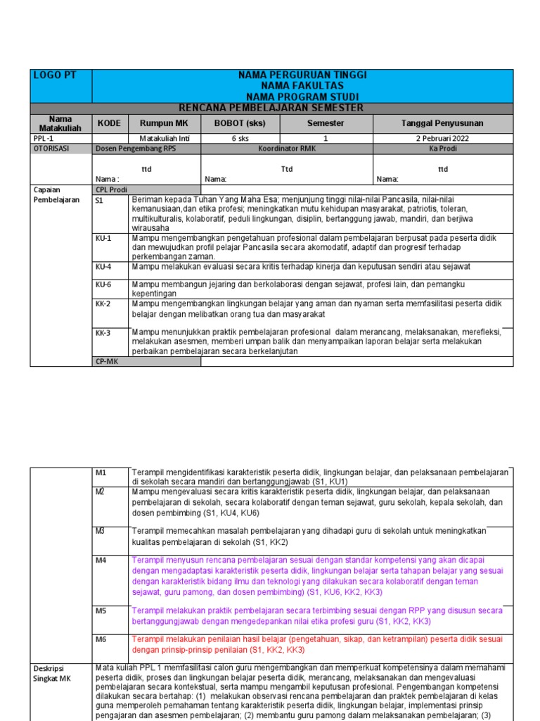 RPS Praktik Pengalaman Lapangan I | PDF